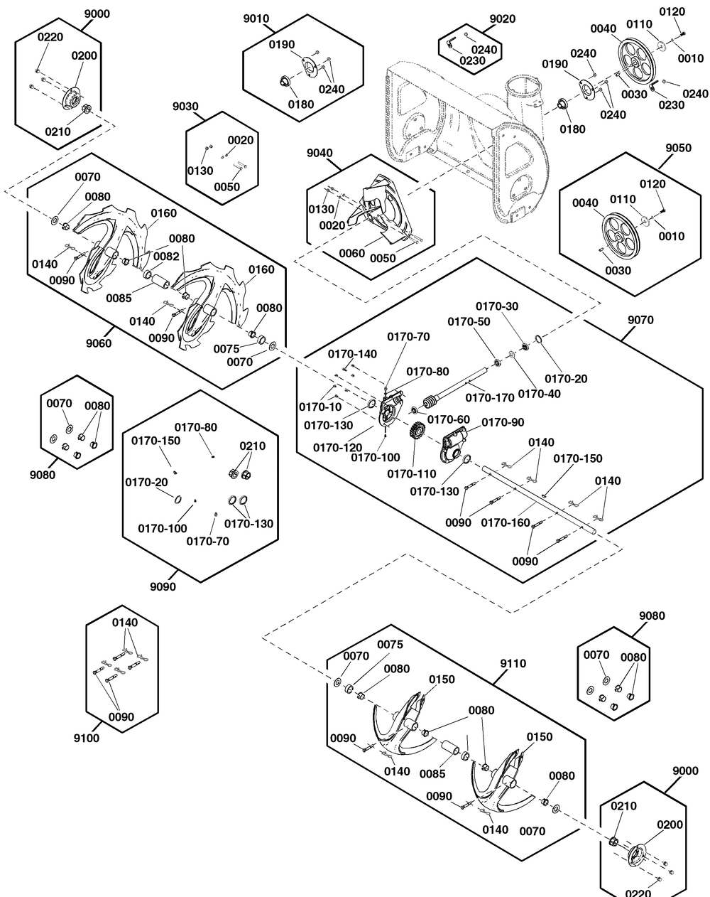 Auger Drive Group Diagram and Parts List for 1697329-00-1026 2020 Briggs and Stratton Snow Blower